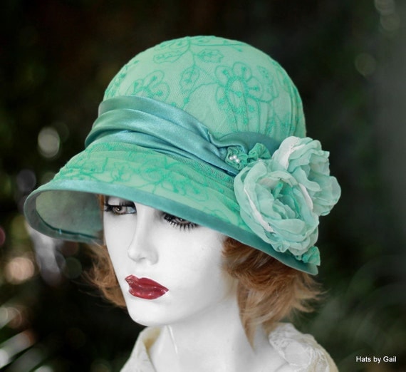 Items similar to Womens 20's Summer Cloche Hat in Mint and Teal Green ...