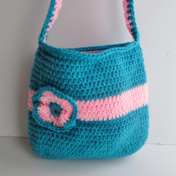 Blue and Pink Lined Purse by laurascrochetedgifts on Etsy