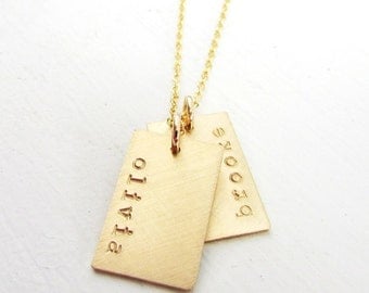 Dog Tag Necklace - Gold Name Charm Necklace - Personalized Jewelry - E. Ria Designs