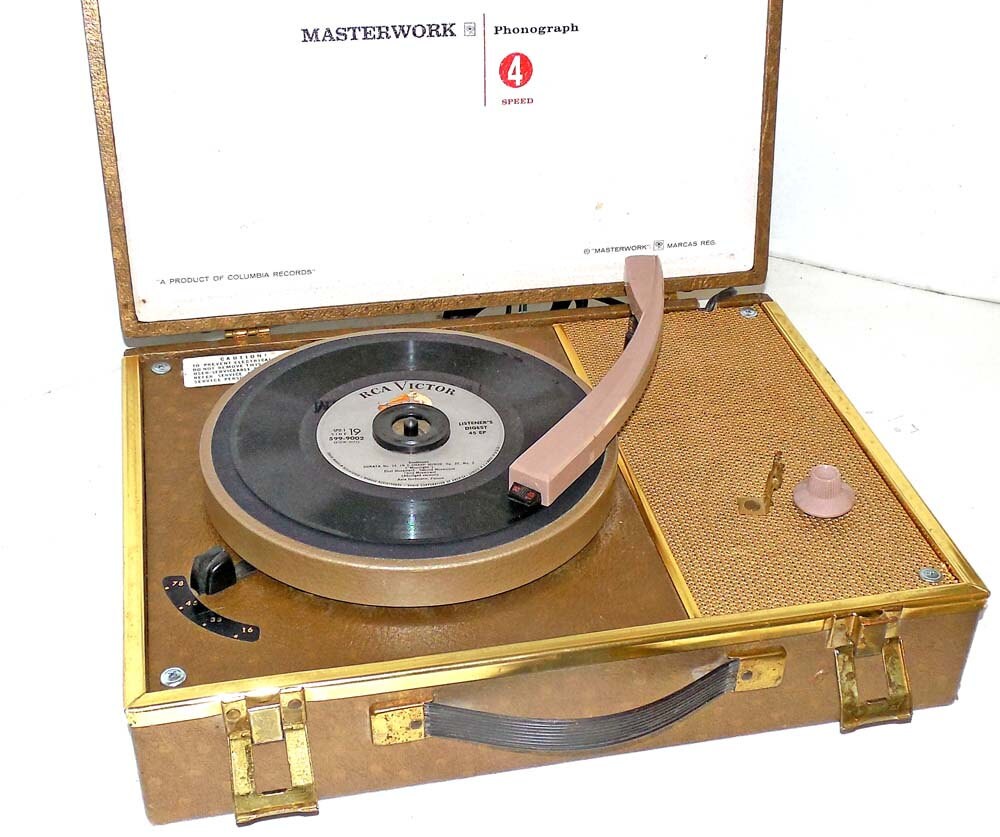Vintage Masterworks Suitcase Style Portable Record Player