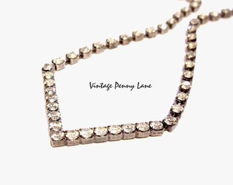 Vintage Rhinestone Necklace, Silver Chain