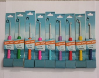 Set of 9 Crochet hooks colored easy grip handle sizes 2+2.5+3+3.5+4+4.5+5+5.5+6 mm "PONY" - 14 cm length