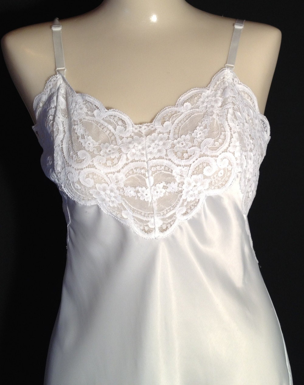 Vintage White Satin Full Slip Dress by Wonder Maid 36 by gladsbag