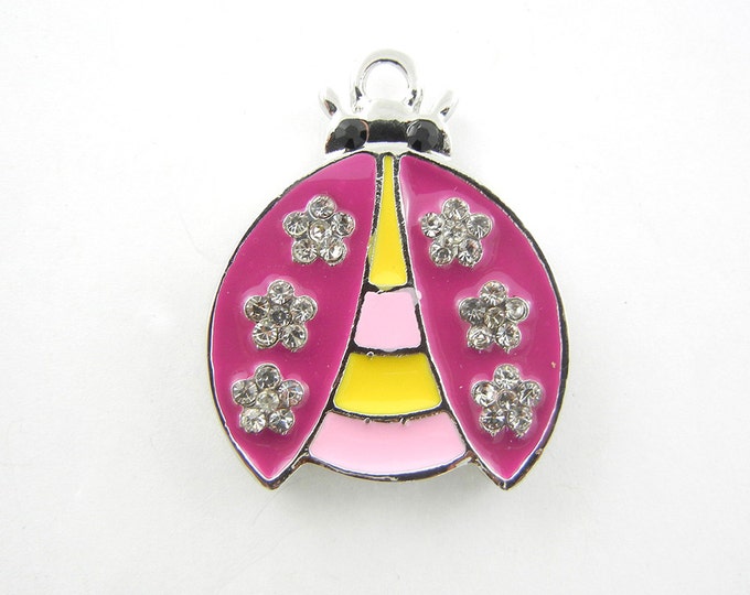 Double Sided Black and Magenta Ladybug Pendant