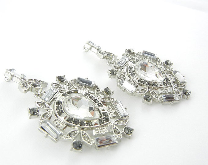 Pair of Crystal and Gray Rhinestone Drop Charms