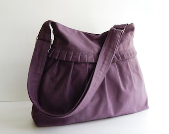 Sale - Plum Canvas Bag - Shoulder bag, Cross body, Diaper bag, Messenger bag, Tote, Travel bag, Women - SHANNON