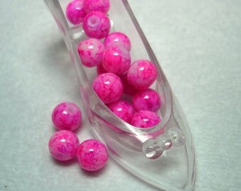 White Pink Splashed Glass Round Beads (Qty 16) - B2849