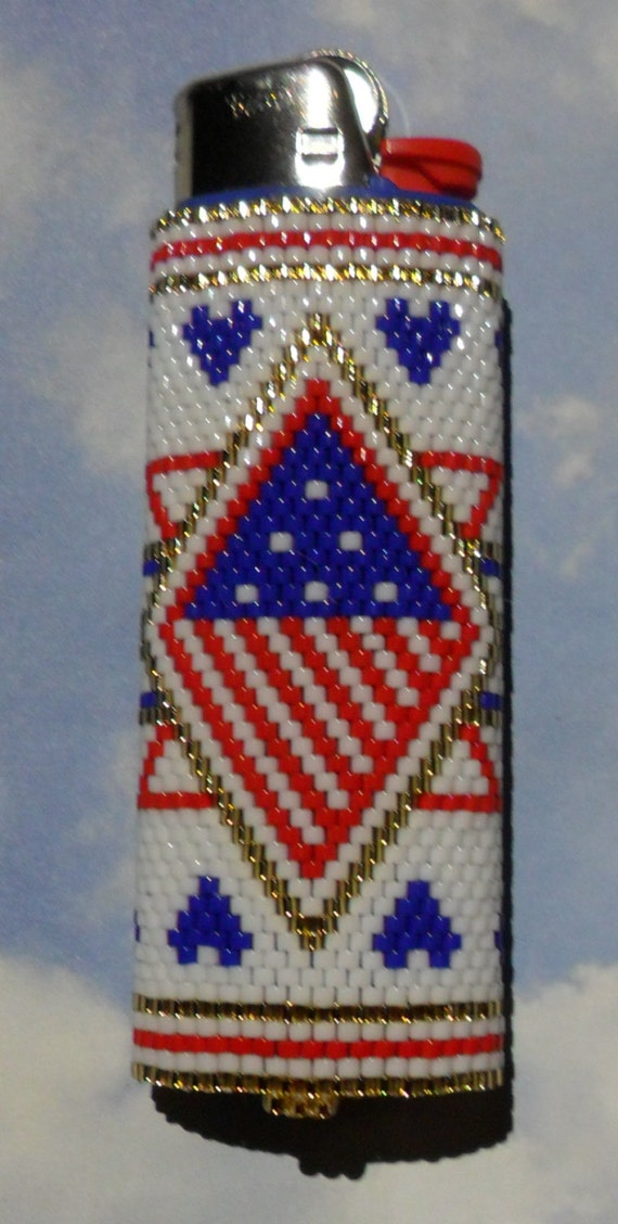 Items similar to USA Lighter Cover beaded on Etsy