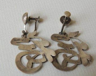 1950s 950 Silver Oriental Style Earrings
