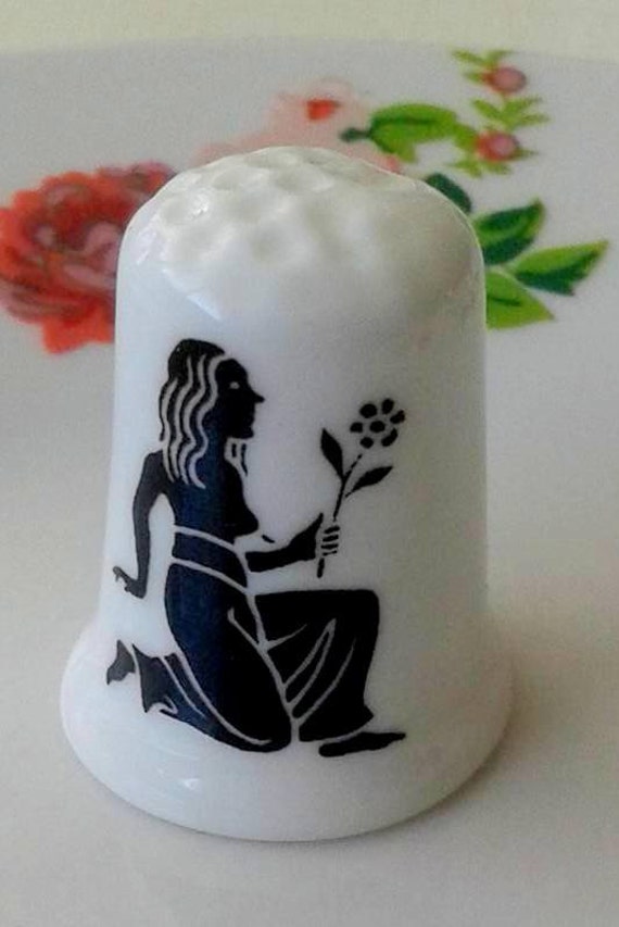 Vintage antique unique old porcelain VIRGO thimble by daliadaliak