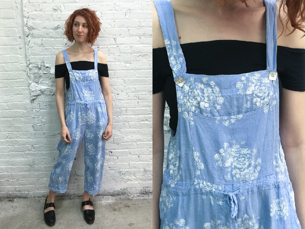 vintage 90s light blue linen overalls play by dustyrosevintage