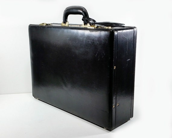 vintage black leather briefcase