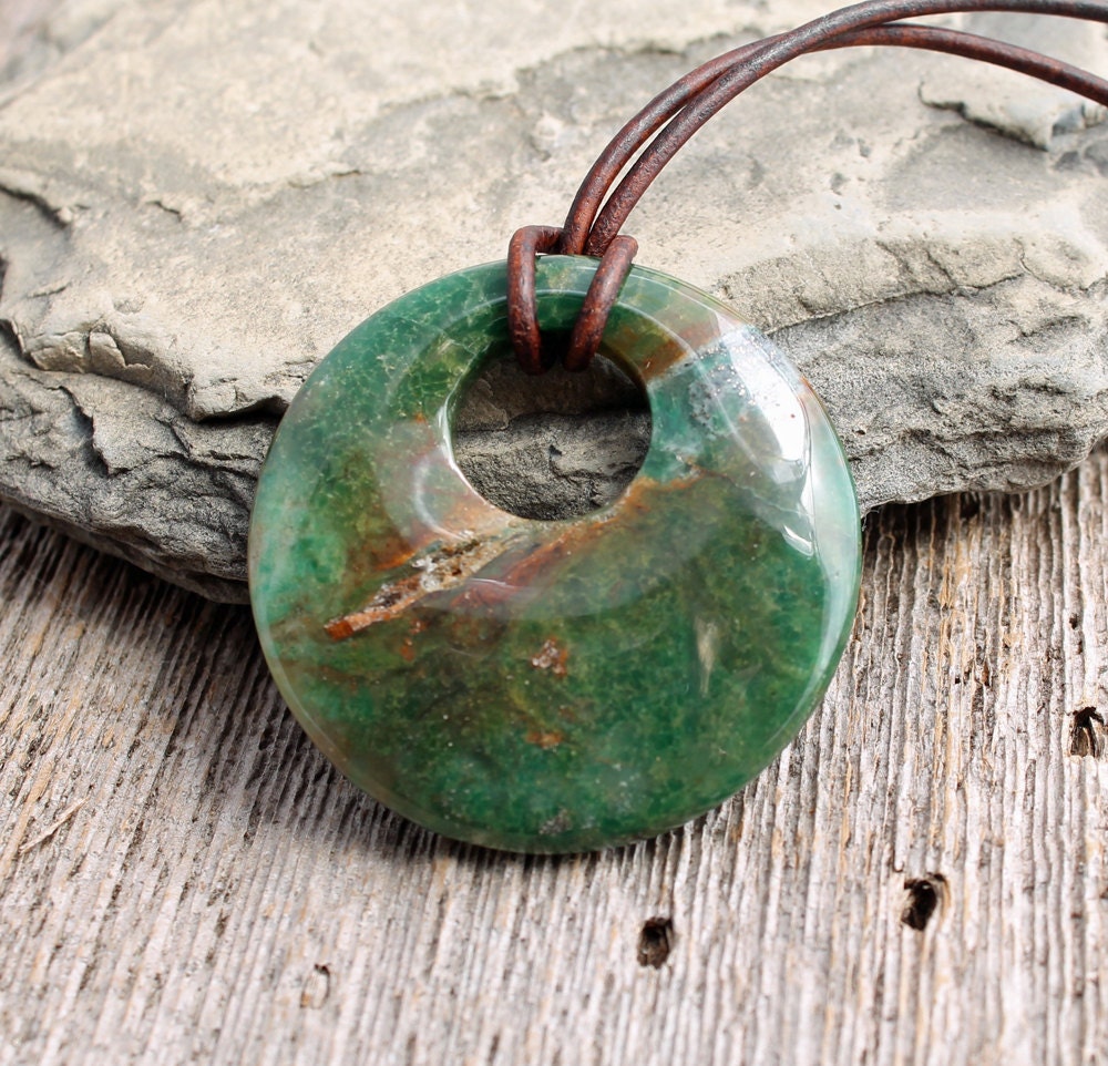 mens jade pendant dark green african jade donut pendant on