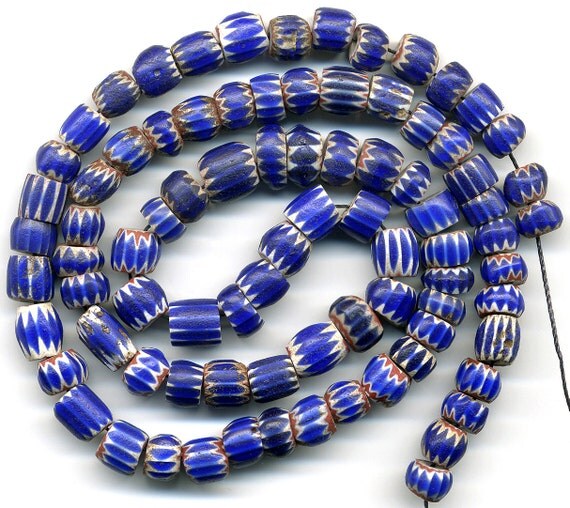 Antique Trade Beads Blue 4 Layer Chevrons 20