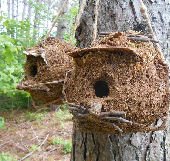 2 Rustic Birdhouses Maine Outdoor woodland bird houses set