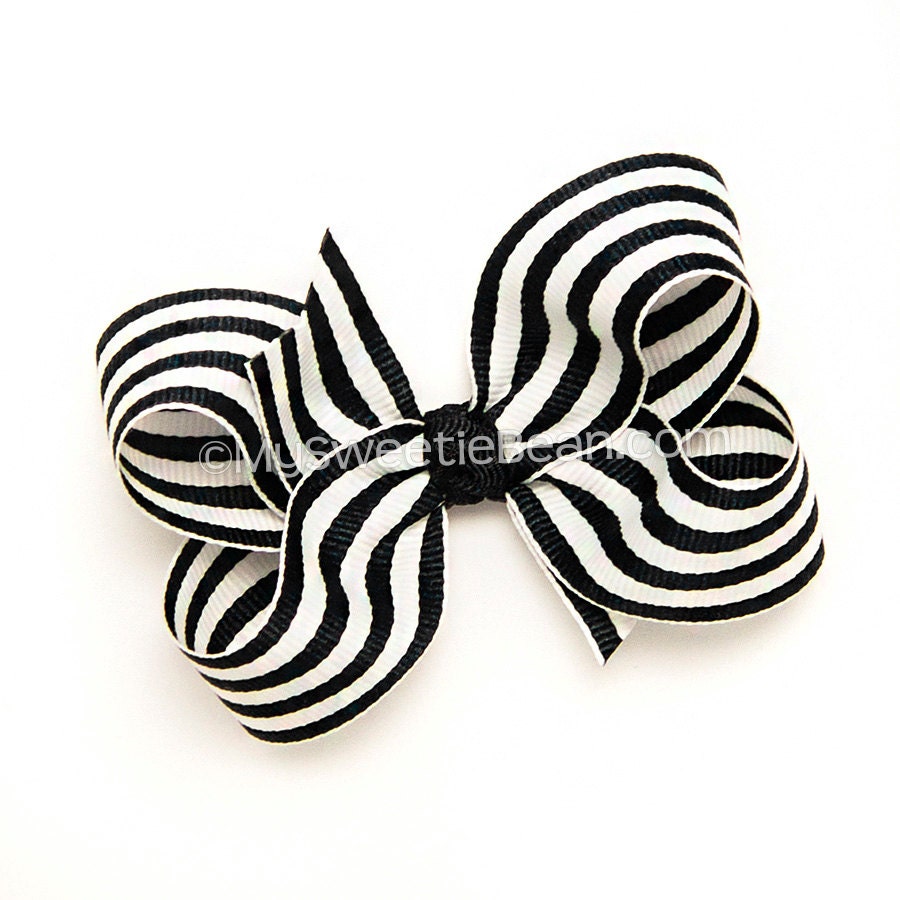 Black and White Striped Hair Bow 3 inch Boutique Bow Chic