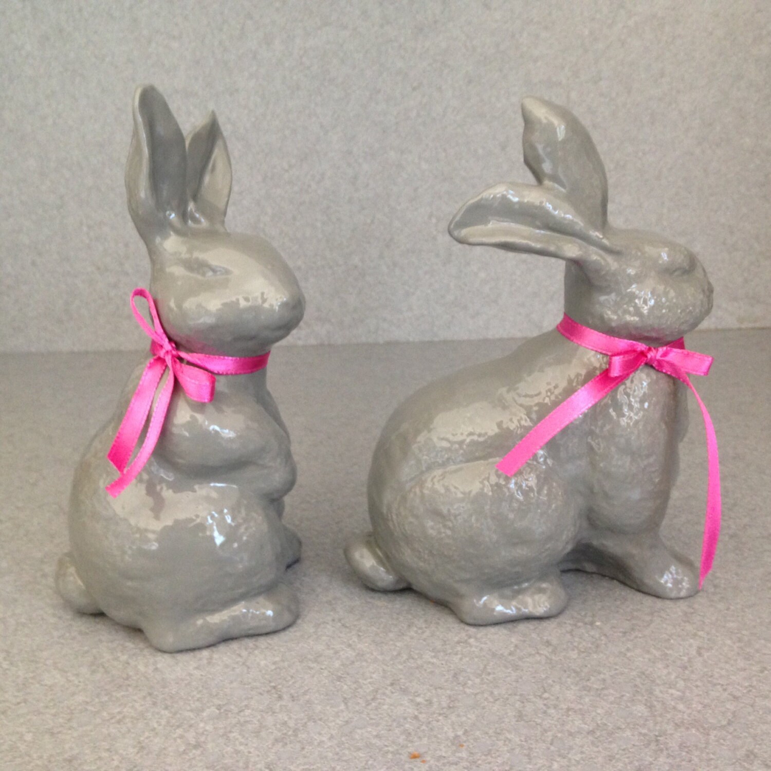 Set of two Gray garden rabbits Ceramic rabbits Yard