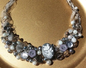 Call me Cameo Crocheted Wire Necklace