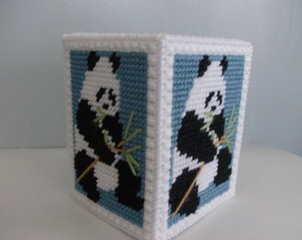Panda Bear Tissue Box Cover, Needlepoint Panda Tissue Box Cover, Plastic Canvas Panda Tissue Box Cover