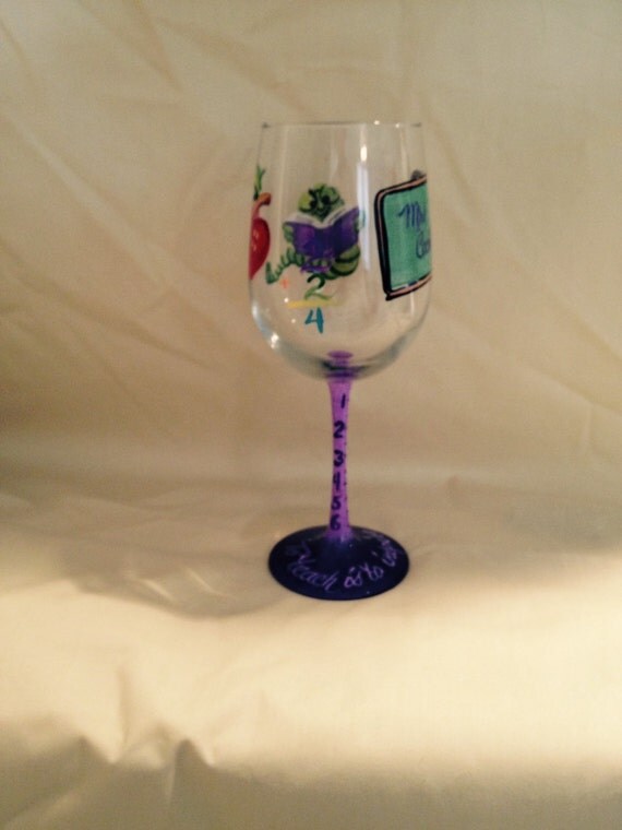 Hand Painted wine glass with Teacher Theme