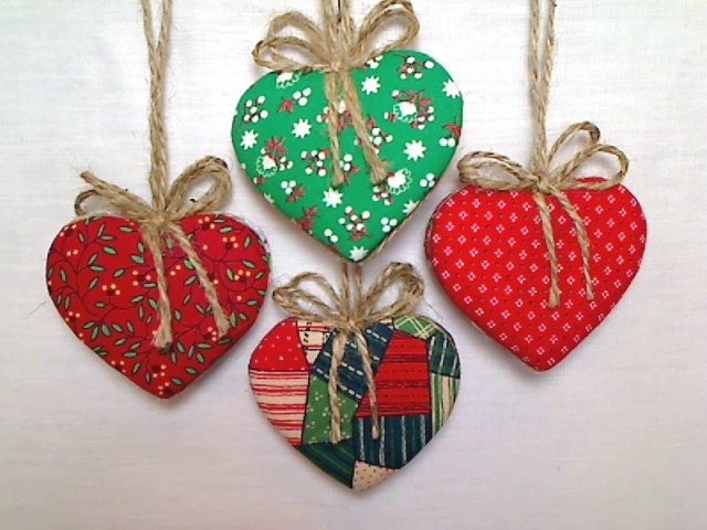 Christmas Fabric Heart Ornaments Home Decor Tree by byEmilie11