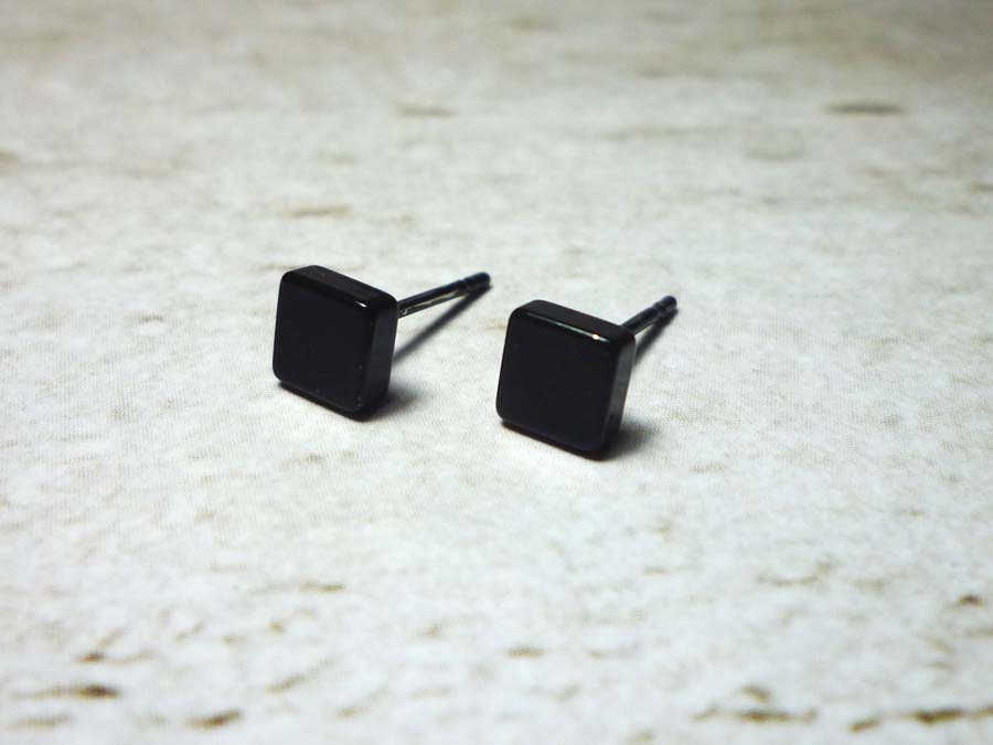 Black Square Stud Earrings 5mm Dainty Square Earrings Square