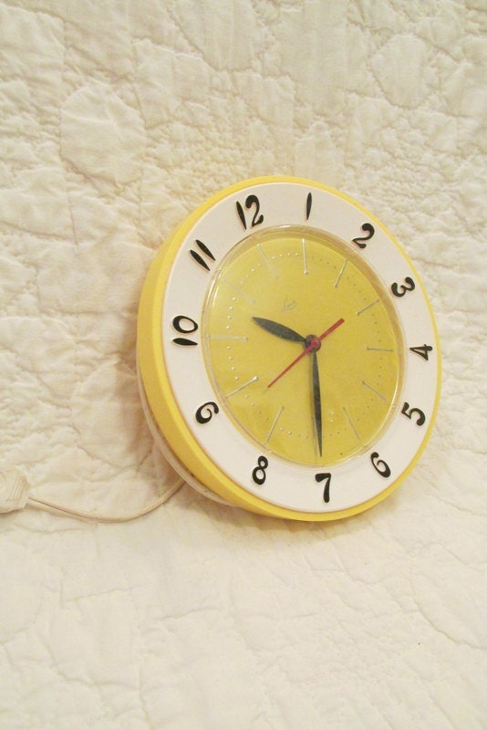 Vintage Electric Wall Clock by Lux brand New in Box Yellow Mid