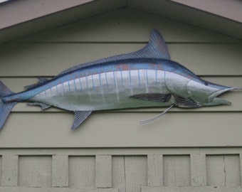 Striped Marlin Metal Fish 68in Wall sculpture Beach Coastal Tropical Art