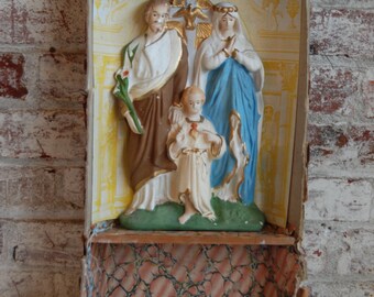 Vintage Religious Icon, Home Alter, Chalkware, Jesus, Sacred Heart