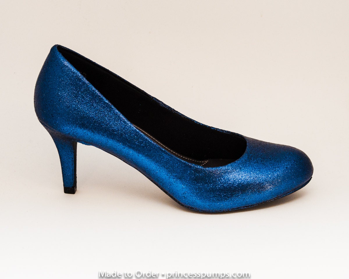 Glitter Navy Blue High Heels Pumps Custom Shoes