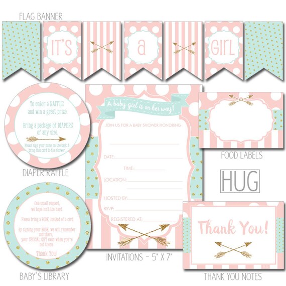 Complete Digital Printable Baby Shower Party Package in Pink
