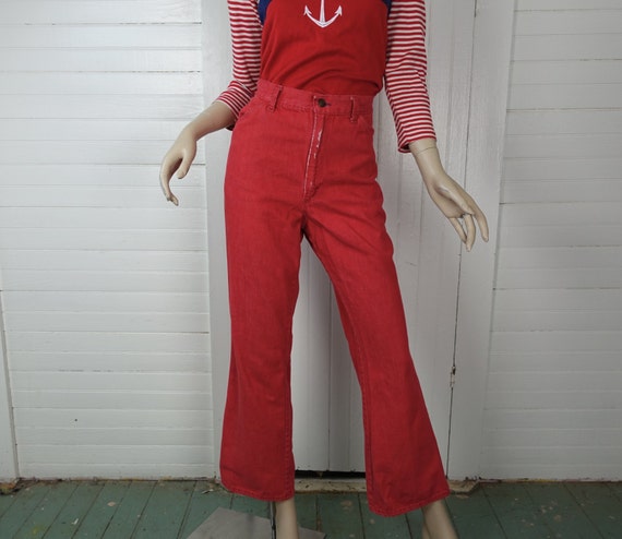 red bell bottom jeans