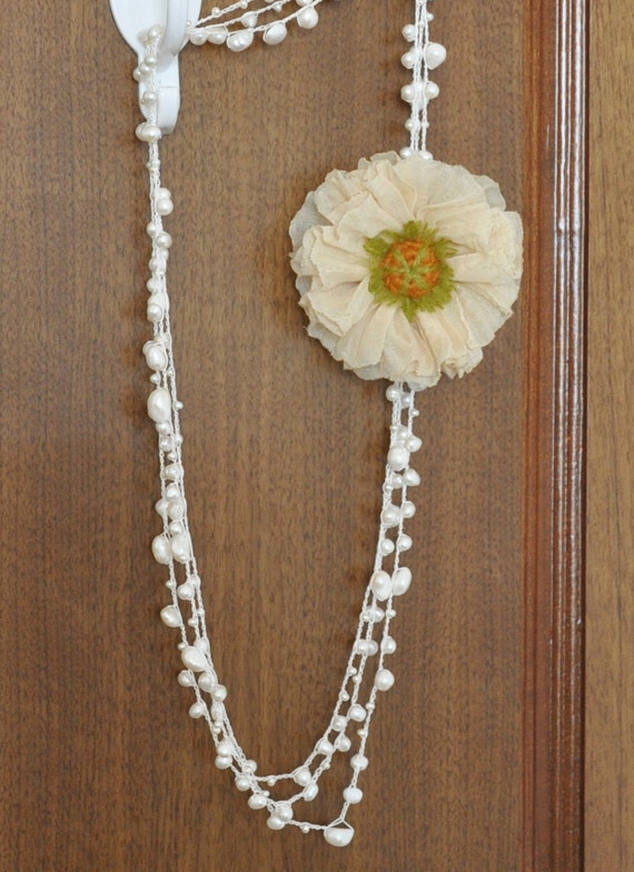 Pearl and Poppy Ivory Handmade Fabric Poppy and by jennysunny