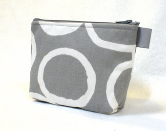 Clearance SALE Bridesmaid Gift Gray White Cosmetic Bag Free Hand Fabric Gadget Pouch Zipper Pouch Makeup Bag Cotton Zip Pouch