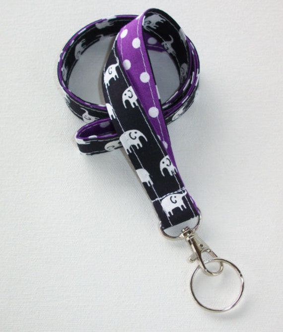 Lanyard ID Badge Holder Black and white elephants with