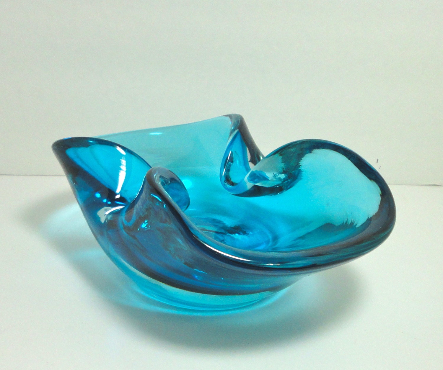 Aqua Blue hand blown MURANO Glass Ashtray.