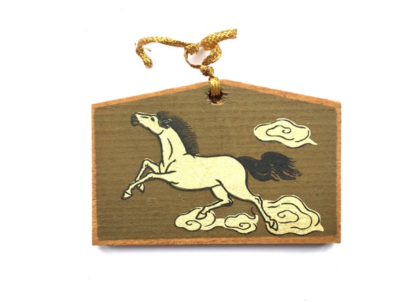 Japanese Wood Plaque - EMA - Year of Horse - Japan - E4-32 - Gosha Inari Sha Shrine in Kanagawa