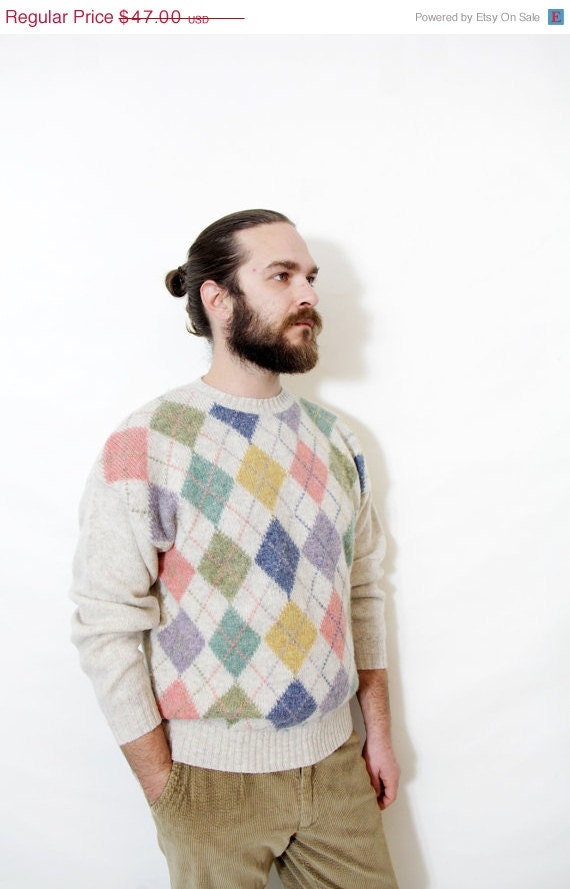 SALE Vintage sweater / mens pastel preppy wool sweater / by nemres