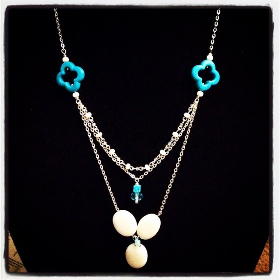 Chalk Turquoise and Quartz Multistrand Necklace