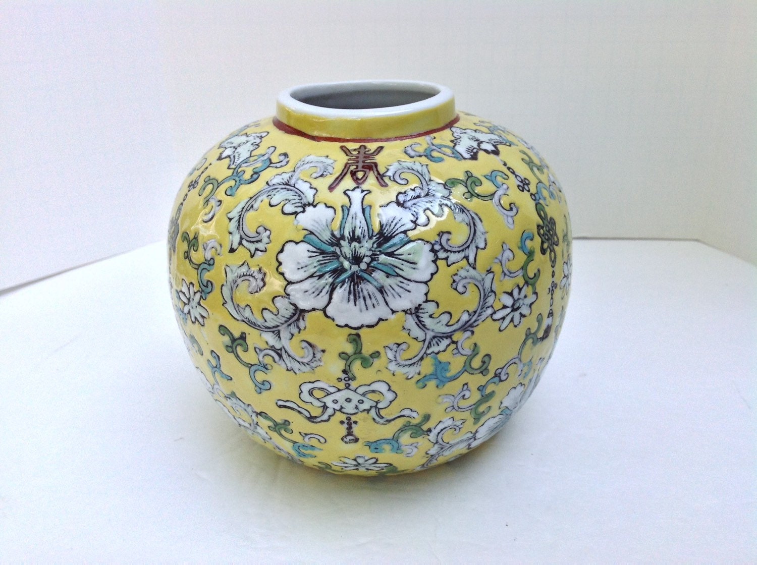 Yellow Enameled Ginger Jar Vase by vicandjulie on Etsy
