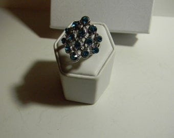 Blue Rhinestone Cocktail Ring Handmade Size 7 Blue And Silver Ring For Her-Blue Crystal Sterling Silver Ring-925 Silver Band-Free Shipping