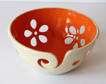 Orange flower Yarn Bowl / Yarn Bowl / Knitting Bowl / Crochet Bowl /Yarn Bowl / Made to Order