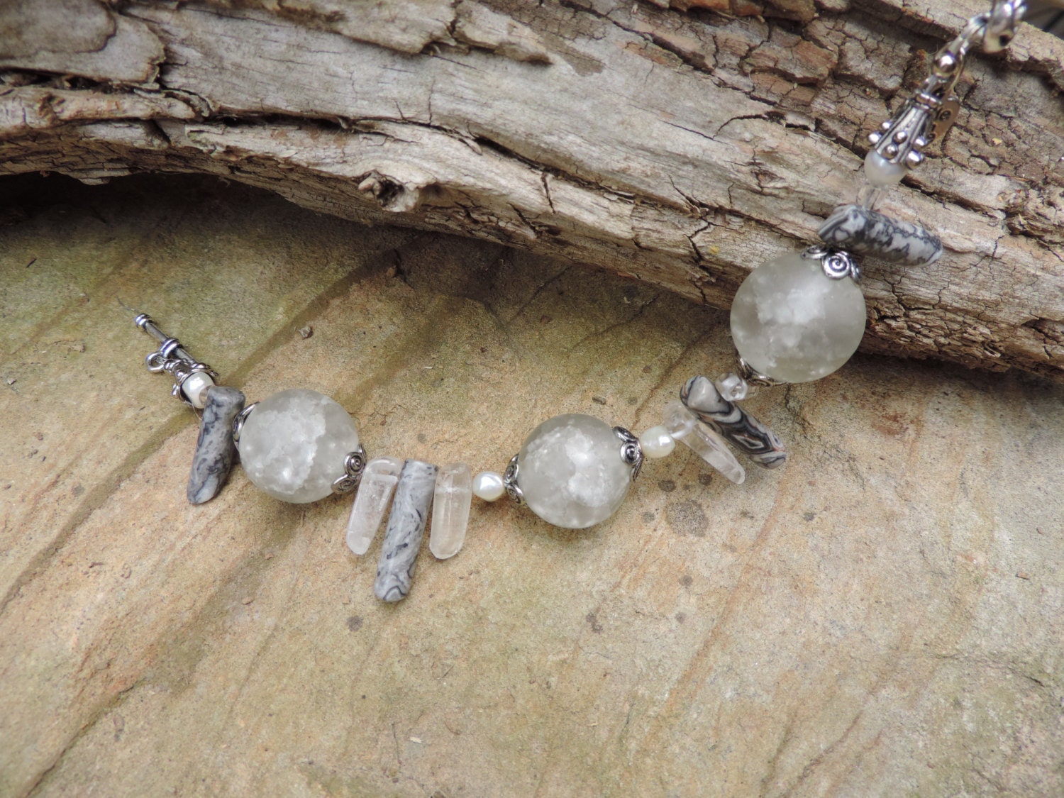 Jewelry Bracelet Frosted Quartz Wave Jasper by SURDIGIRLDESIGNS