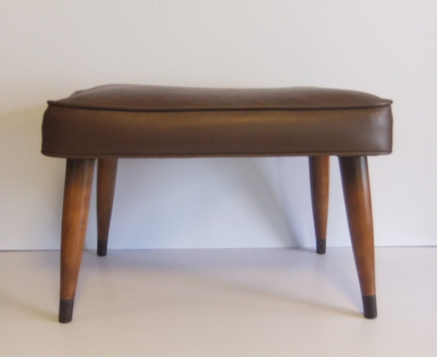Vintage foot stool Brown vinyl hassock Foot rest Ottoman