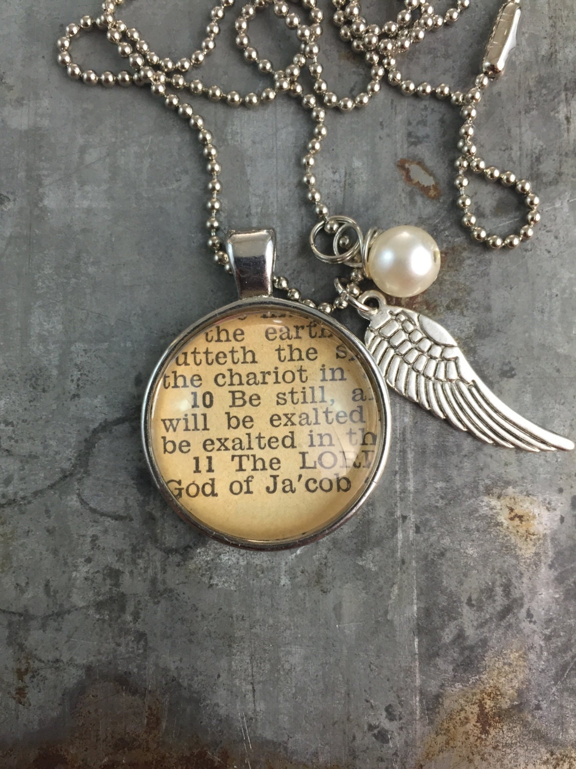 Vintage Bible Verse Pendant Necklace Psalms 4610