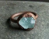 Aquamarine Copper Ring Size 6.5 Gemstone Natural Sea Blue Copper Jewelry Birthstone Gemstone March Handmade