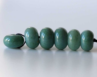 Green Enamel Lampwork Glass Beads, Set of 6
