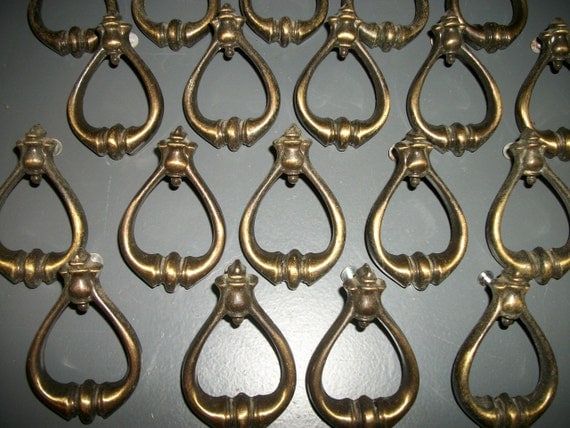 Vintage Antique Brass Loop Ring Handles Pulls Cabinet by Junkydory