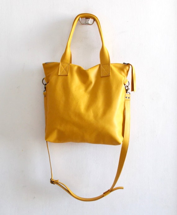 SALE Yellow leather tote -Cross-body bag - Every day bag - Women bag ...