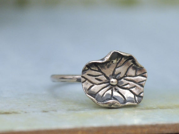 water lily ring, sterling silver ring, lotus, stack ring, leaf ring ...